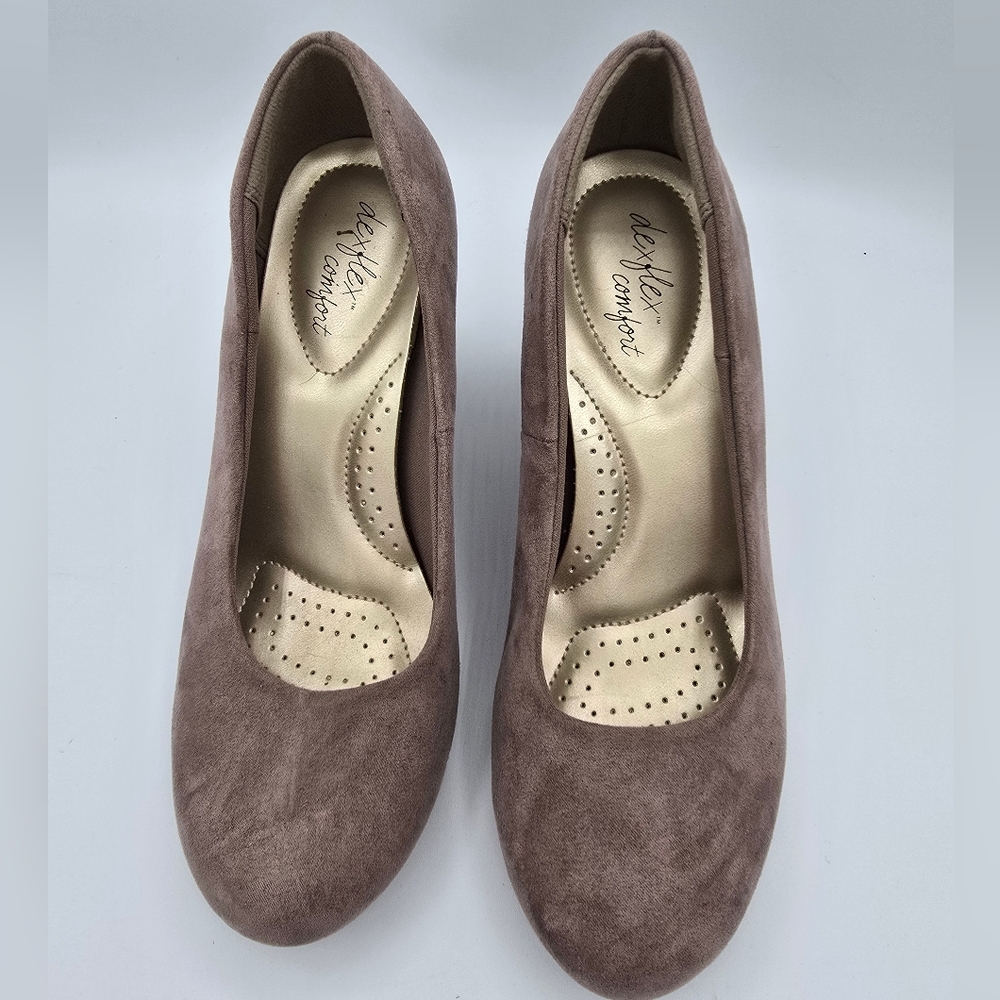 Dexflex Comfort - Karlie Round Toe Taupe Faux Suede Wedge Heel Shoes